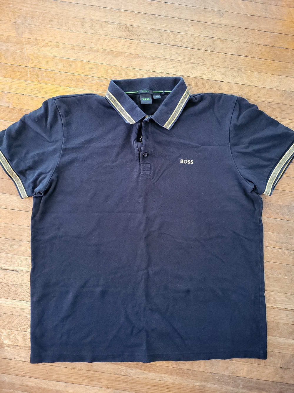 BOSS Men's Navy Polo with Yellow-Trim Contrast Collar
